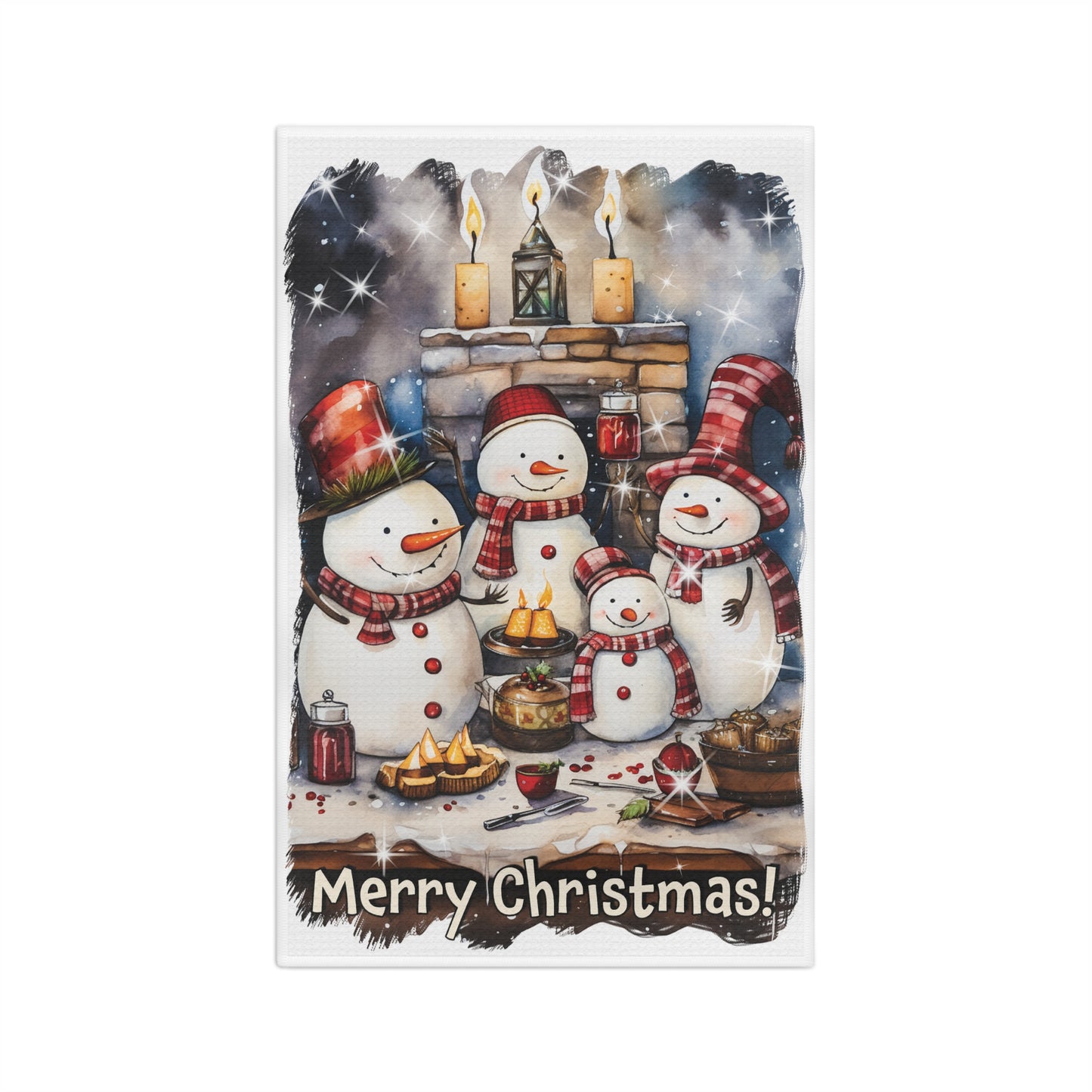 Microfiber Tea Towel, Merry Christmas Snowmen