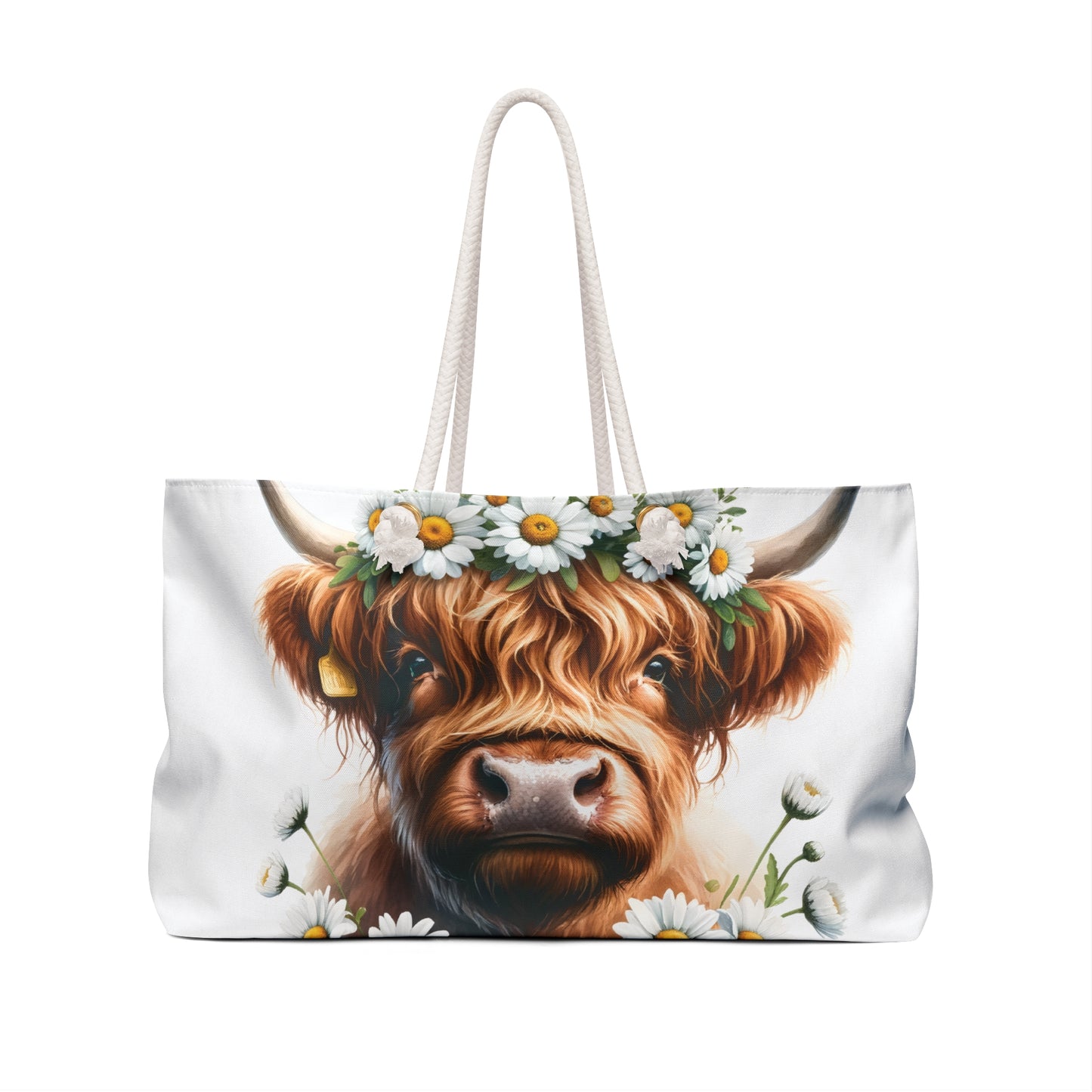 Personalised/Non-Personalised Weekender Bag, Highland Cow, Large Weekender Bag, Beach Bag, Book Bag