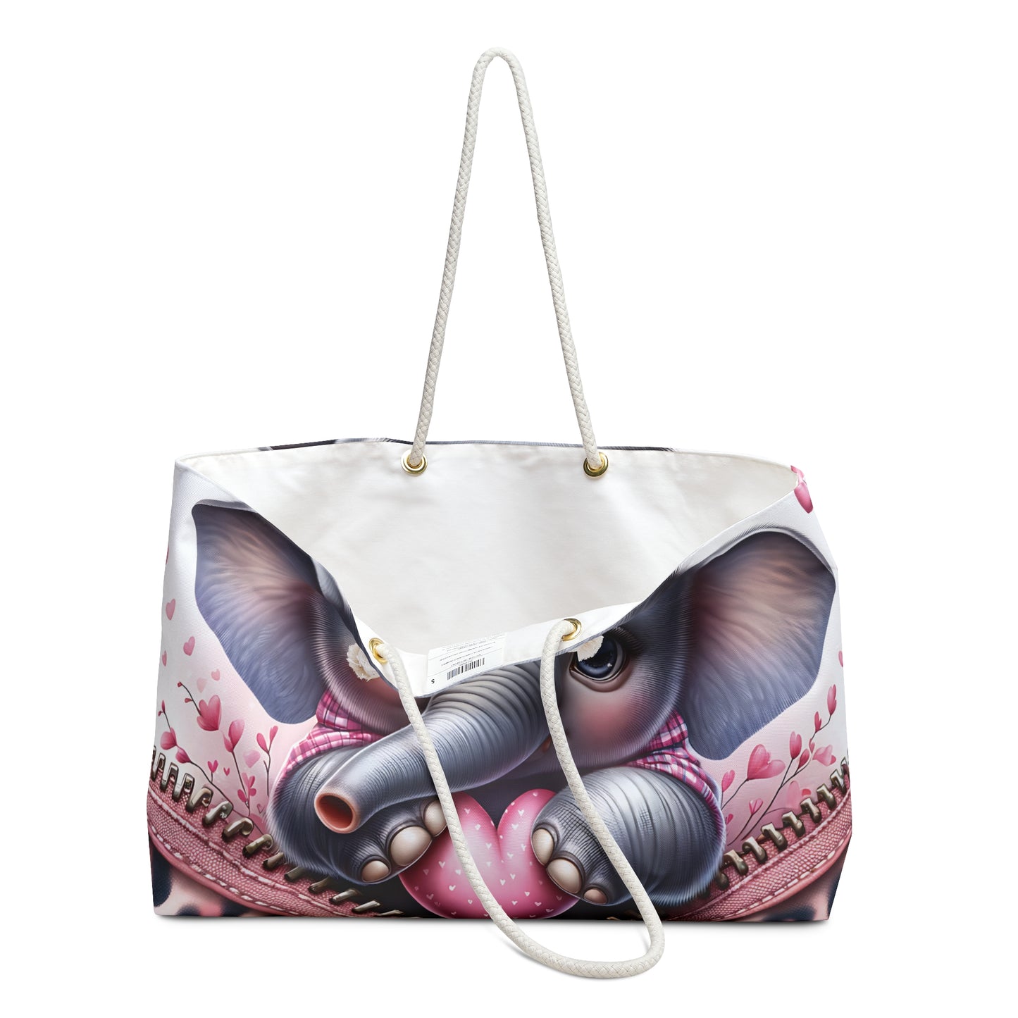 Personalised/Non-Personalised Weekender Bag, Cute Elephant, Zipper, Valentines Day, Large Weekender Bag, Beach Bag, Book Bag