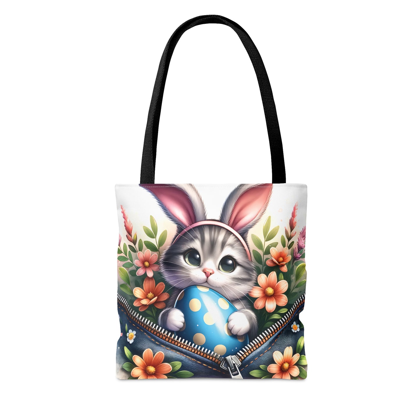 Tote Bag, Easter, Cute Cat with Bunny Ears, Personalised/Non-Personalised Tote bag