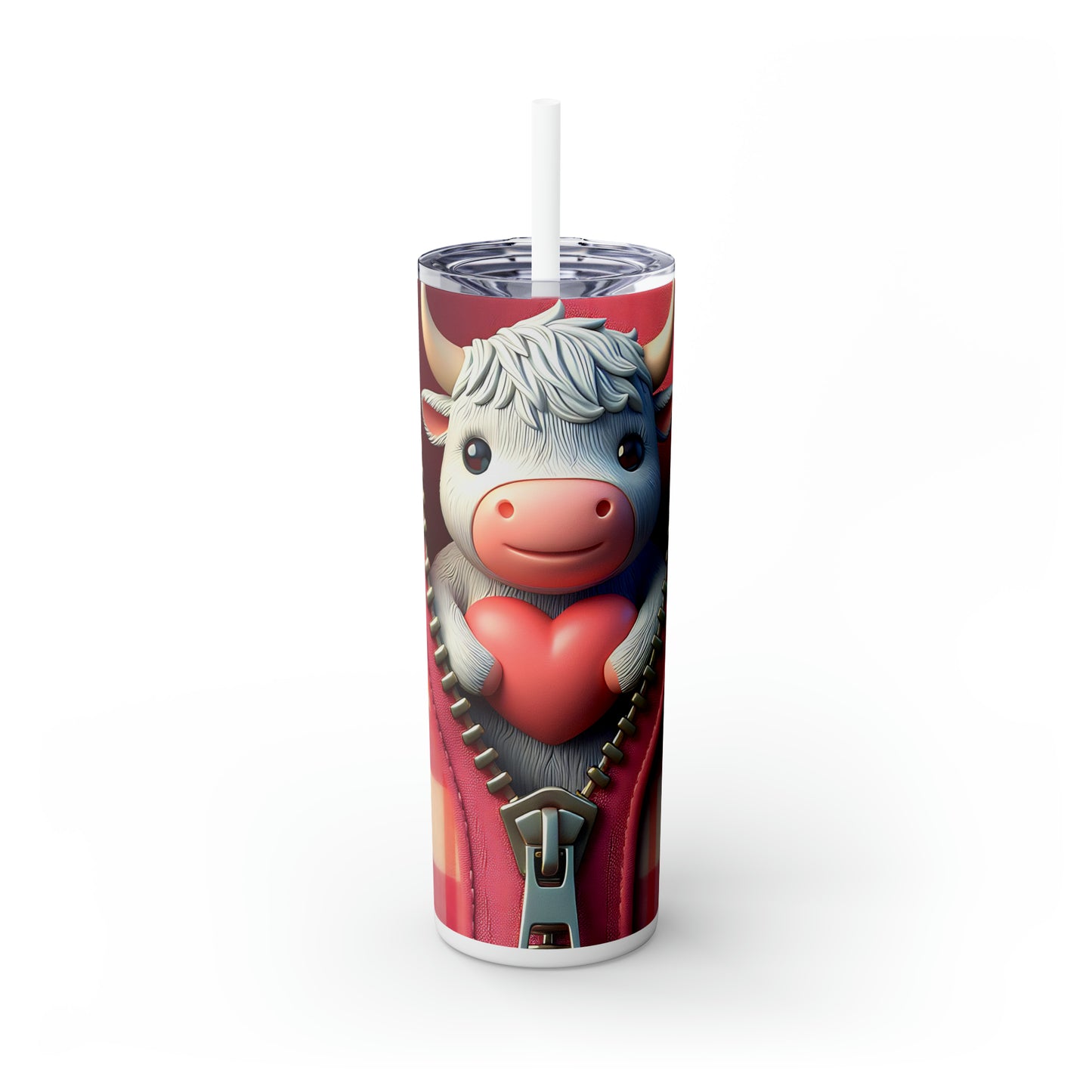 Skinny Tumbler with Straw, 20oz, Highland Cow, Valentines Day, awd-955