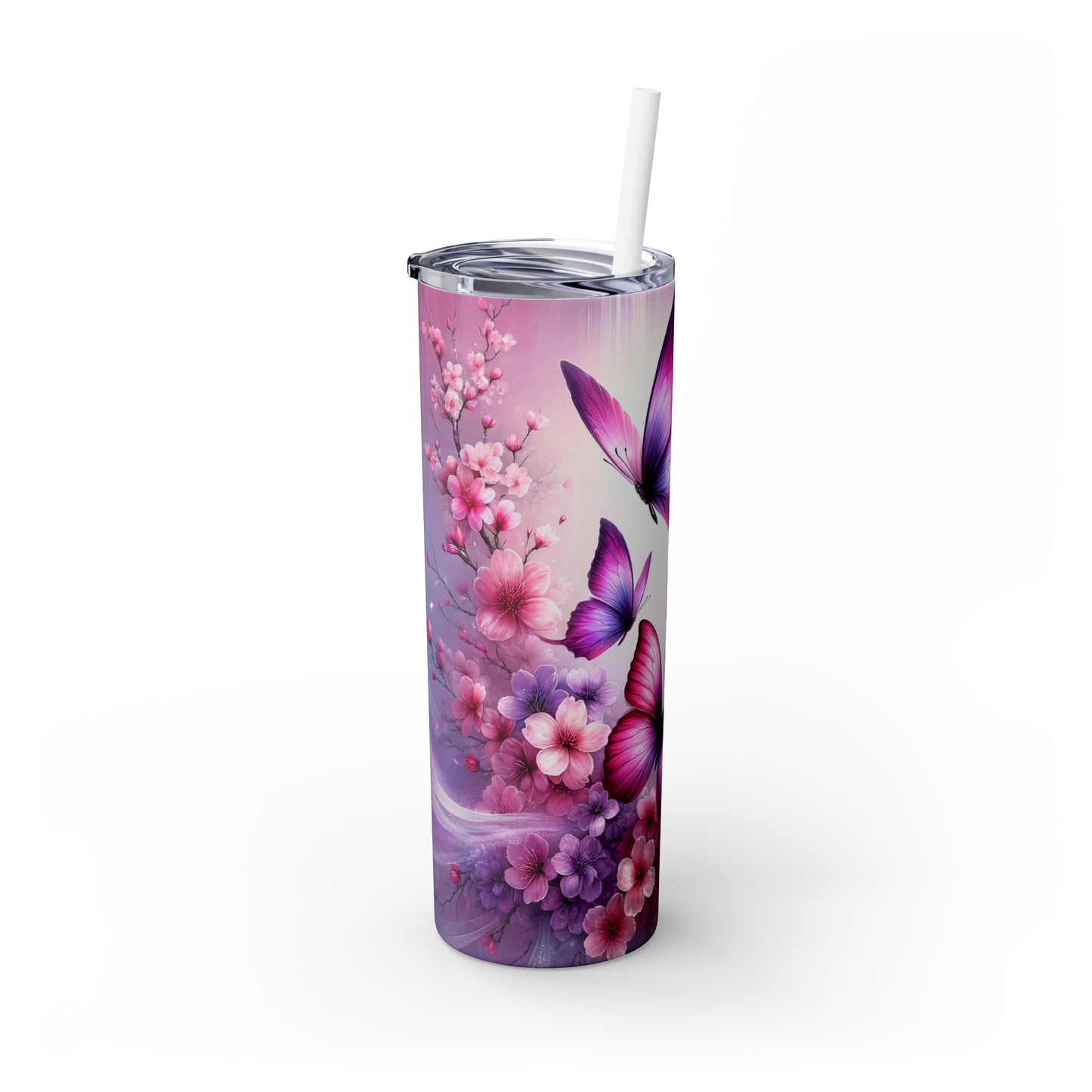 Skinny Tumbler with Straw, 20oz, Butterfly