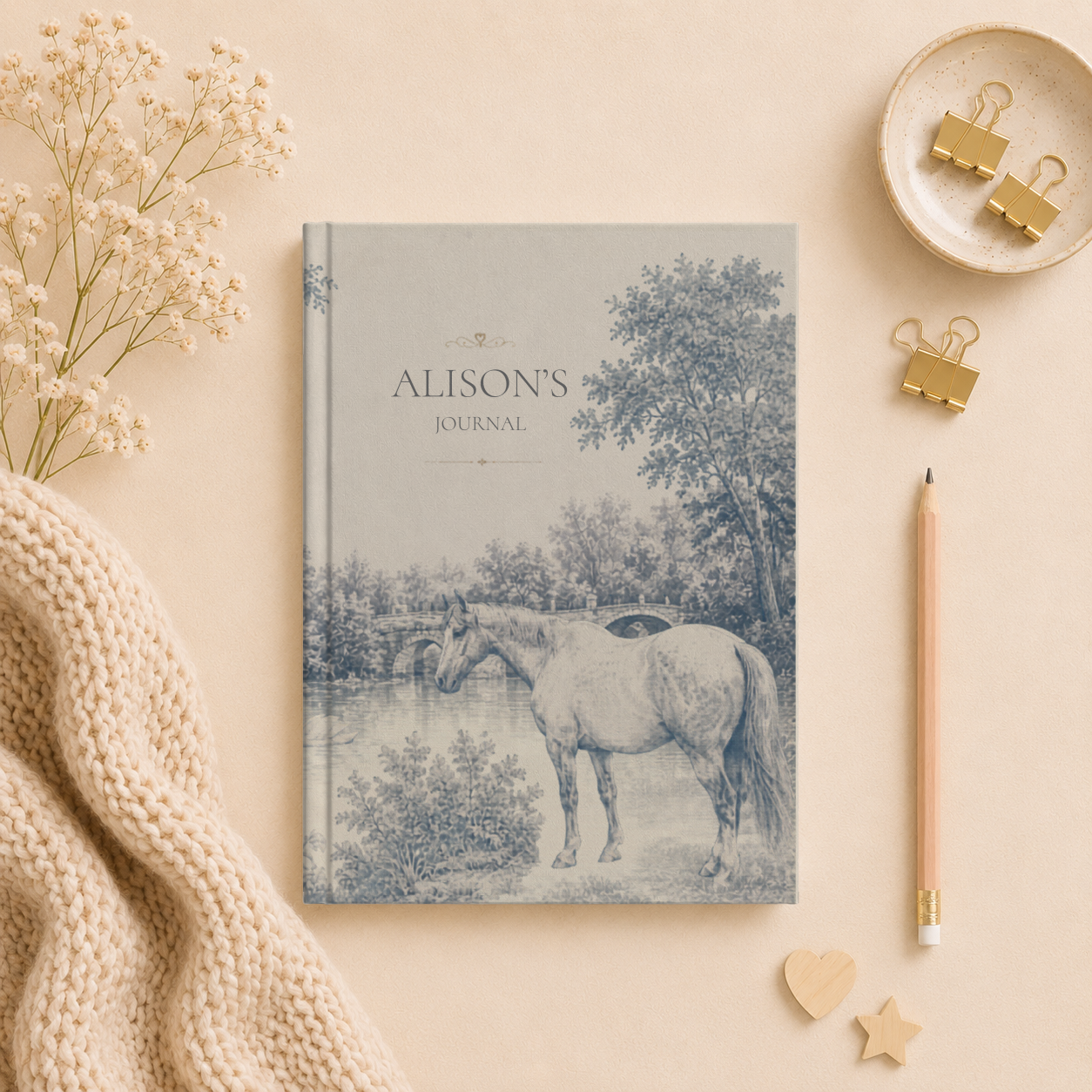 Personalized Horse Lover Journal, Custom Name Notebook, Equine Theme Diary Gift, Matte Hardcover Journal, Horse Sketch Design