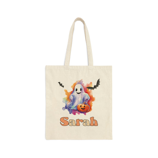 Cotton Canvas Tote Bag, Personalized Trick or Treat Bag, Personalised Halloween Bag, Halloween Tote, Kids Halloween Bag, Trick-or-Treat Bag