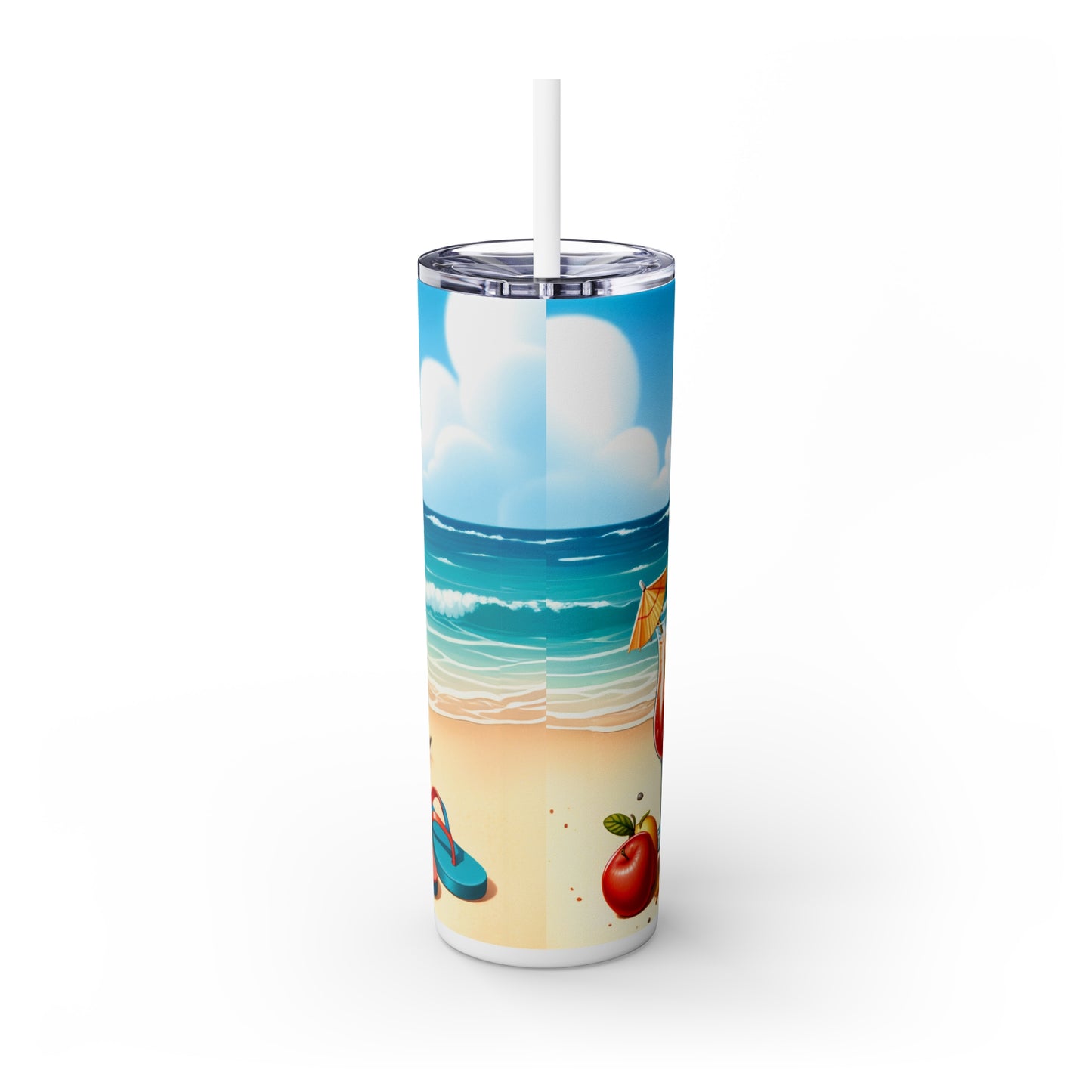 Skinny Tumbler with Straw, 20oz, Dog on Beach, Whippet, awd-1252