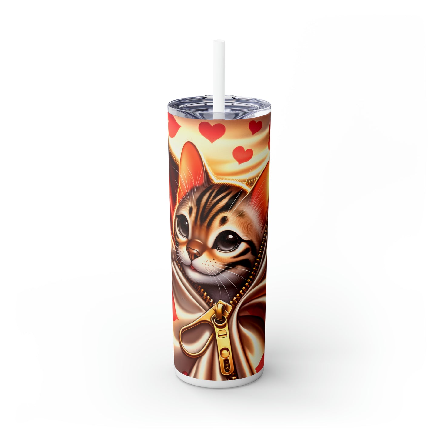 Skinny Tumbler with Straw, 20oz, Cat, Valentines Day, awd-923