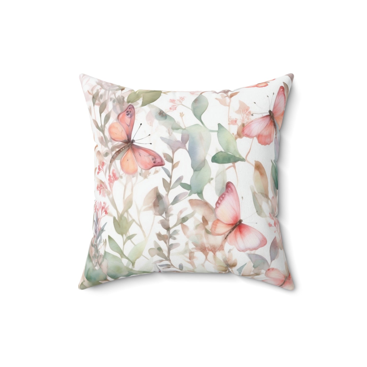 Spun Polyester Square Pillow, Butterfly Floral Cushion