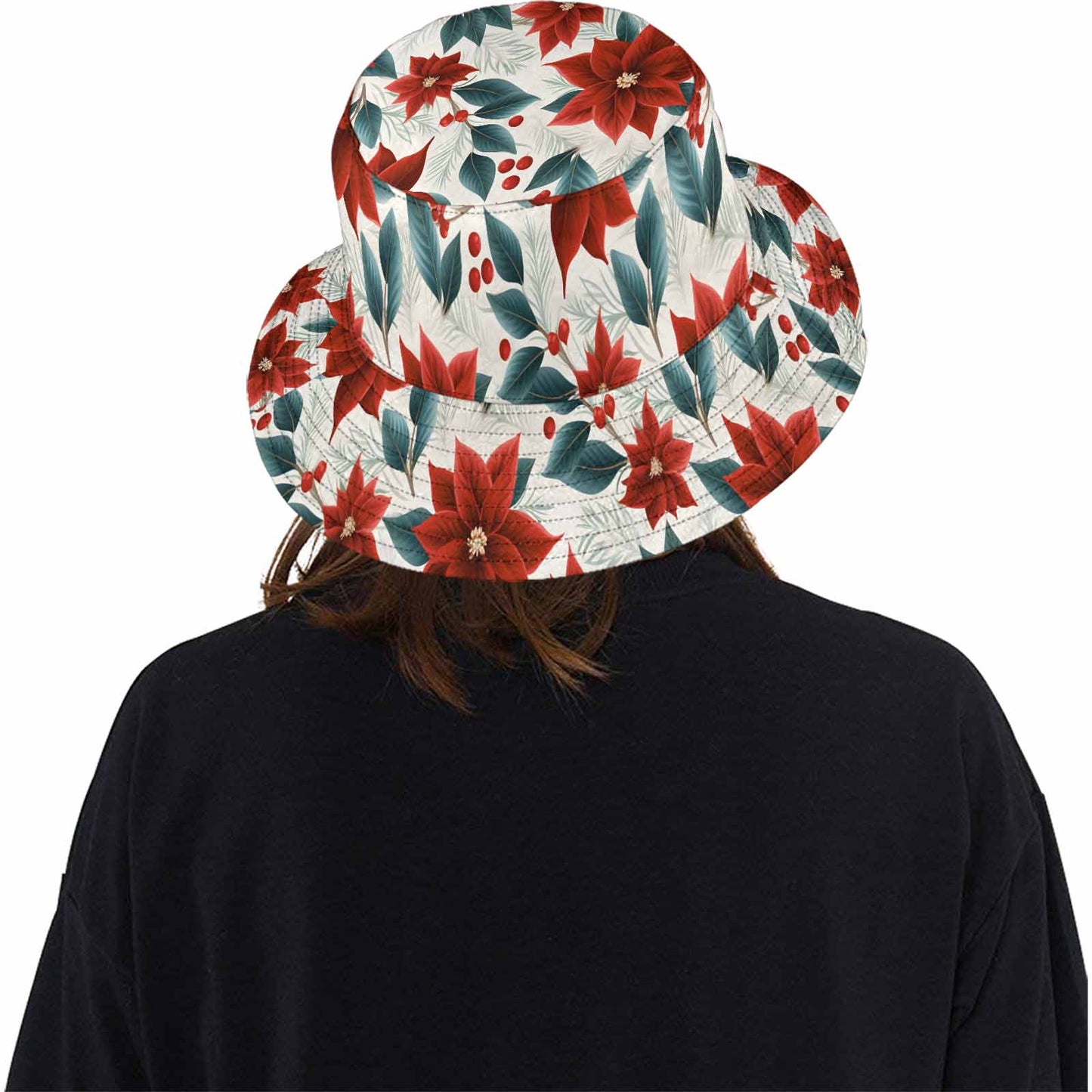 Christmas Red Poinsettia  Unisex Summer Single-Layer Bucket Hat