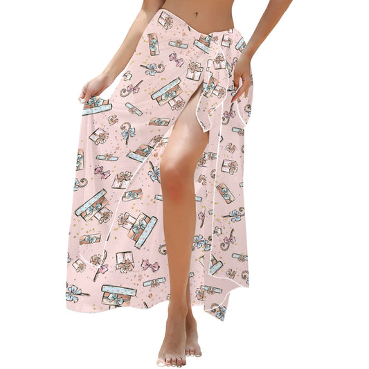 Pink Christmas Long Beach Sarong Wrap