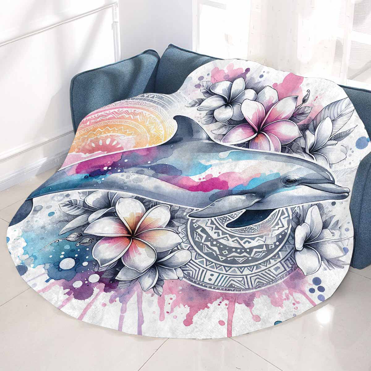 Sea_Animals_Dolphin_Awd351108  Circular Micro Fleece Blanket 47"