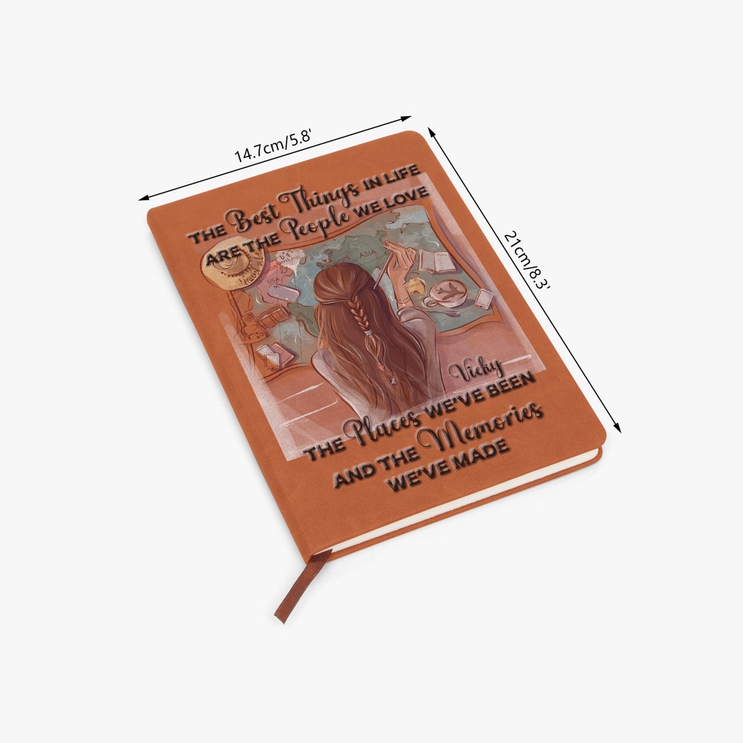 Personalised PU Leather Travel Journal Notebook, Girl with map