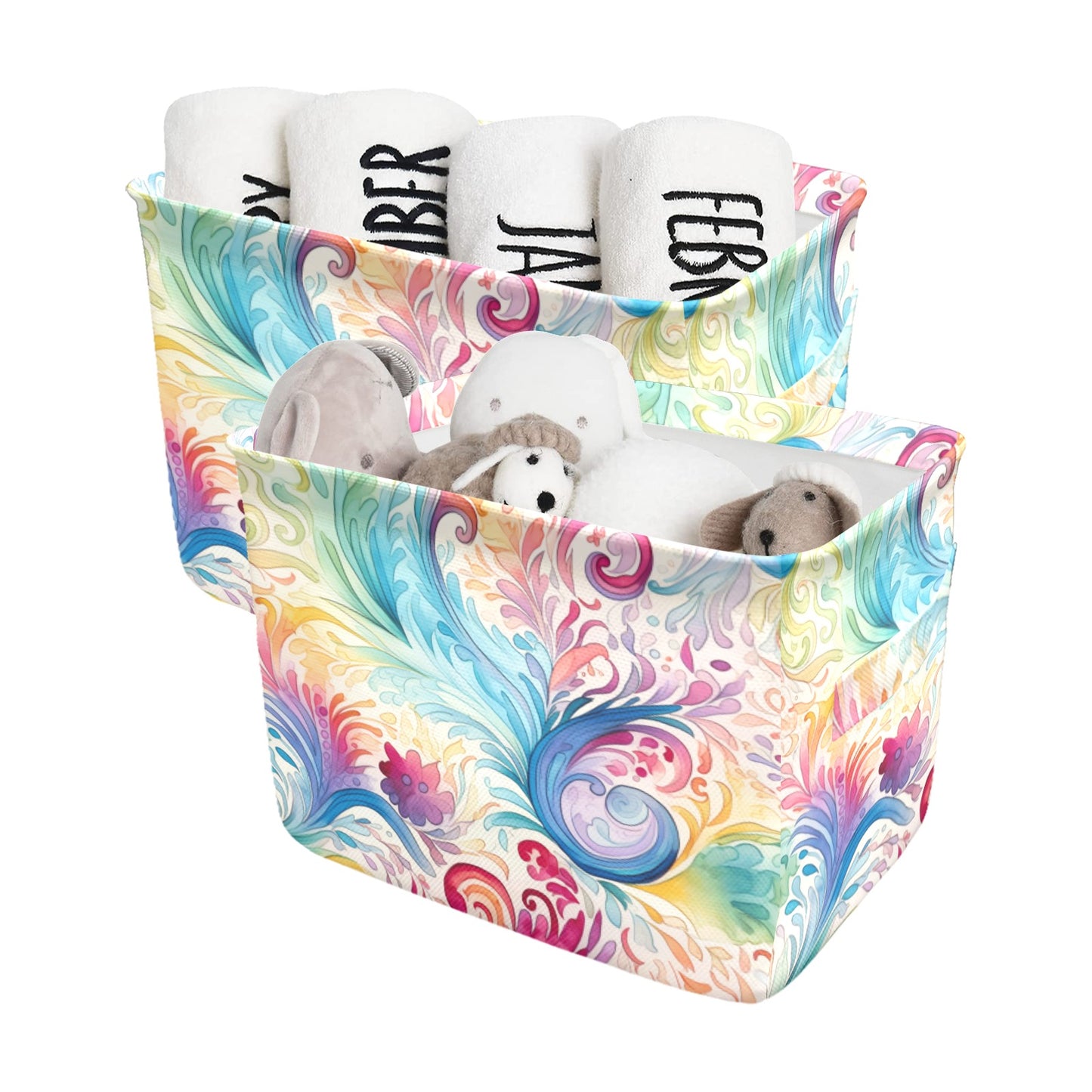 Pastel Rainbow Paisley Fabric Storage Basket