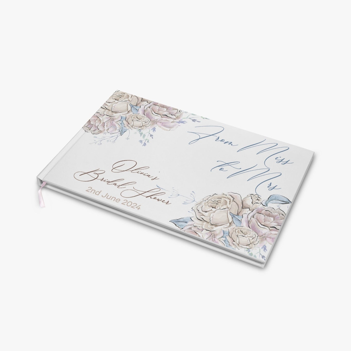 Rectangle Bridal Shower Guest Book, Romance Floral, From Miss to Mrs, Personalised