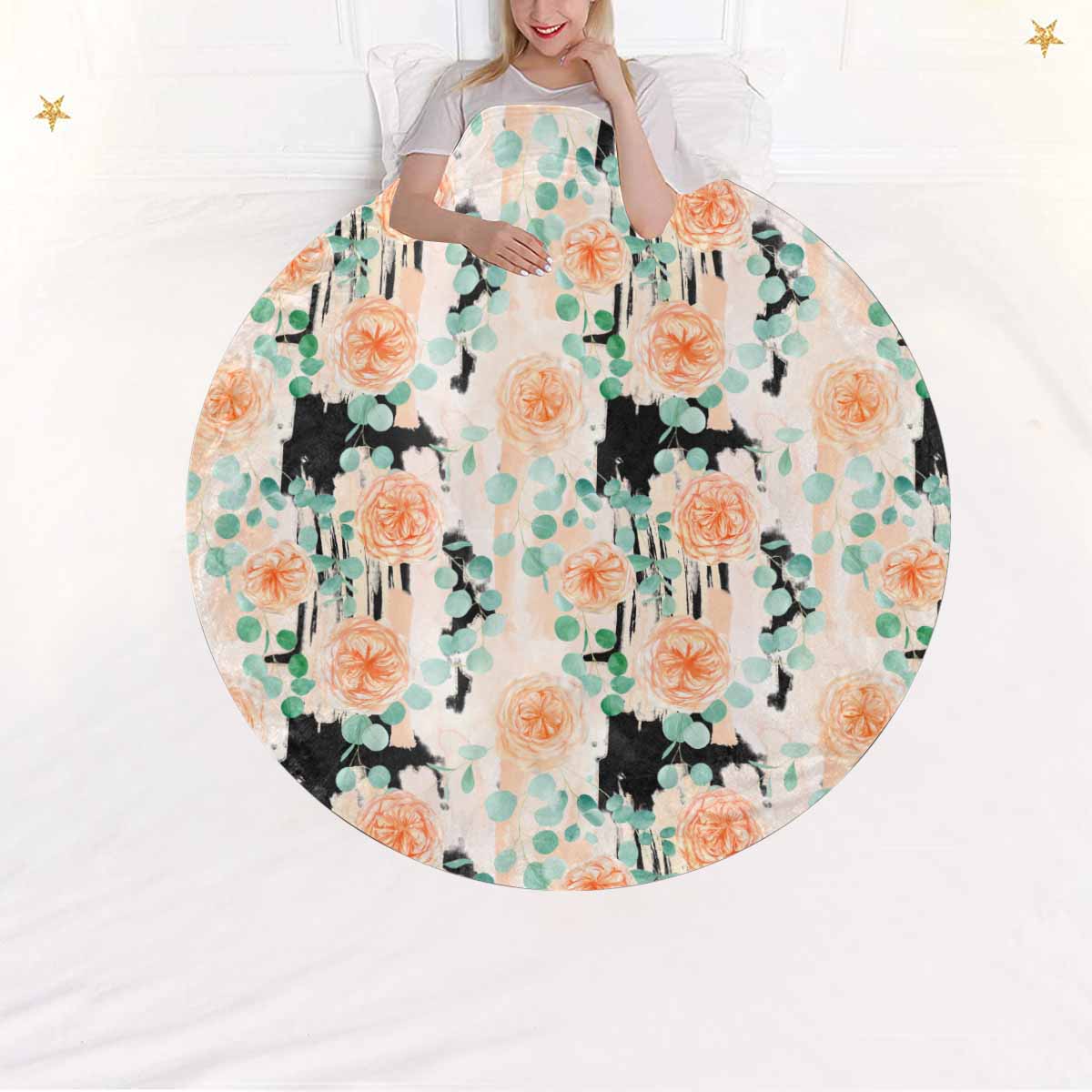 Rose Eucalyptus Circular Micro Fleece Blanket 60"