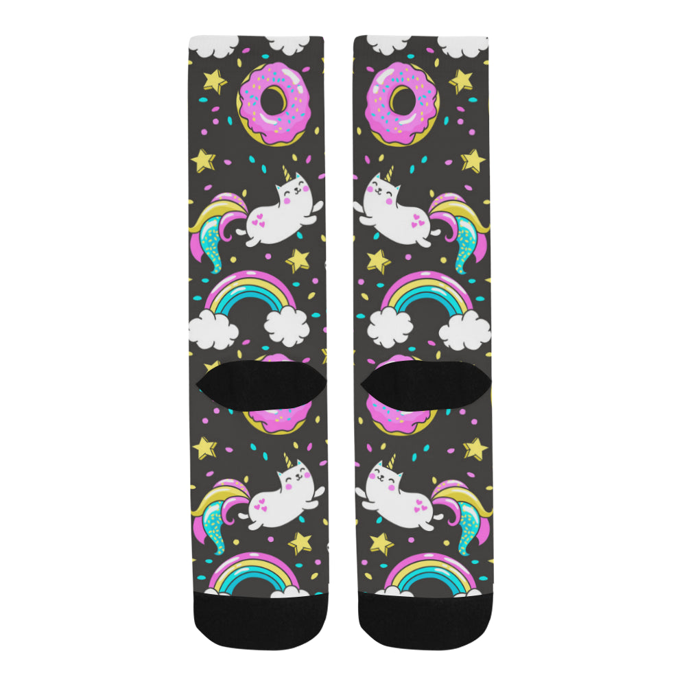 Seamless Pattern with Unicorns Donuts Rainbow Trouser Socks