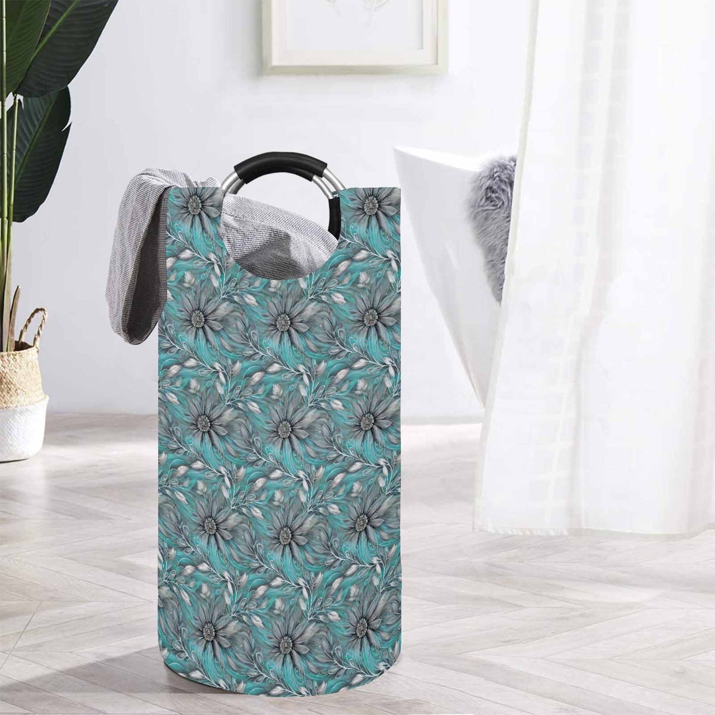 Green Elegant Floral 25  Round Laundry Basket
