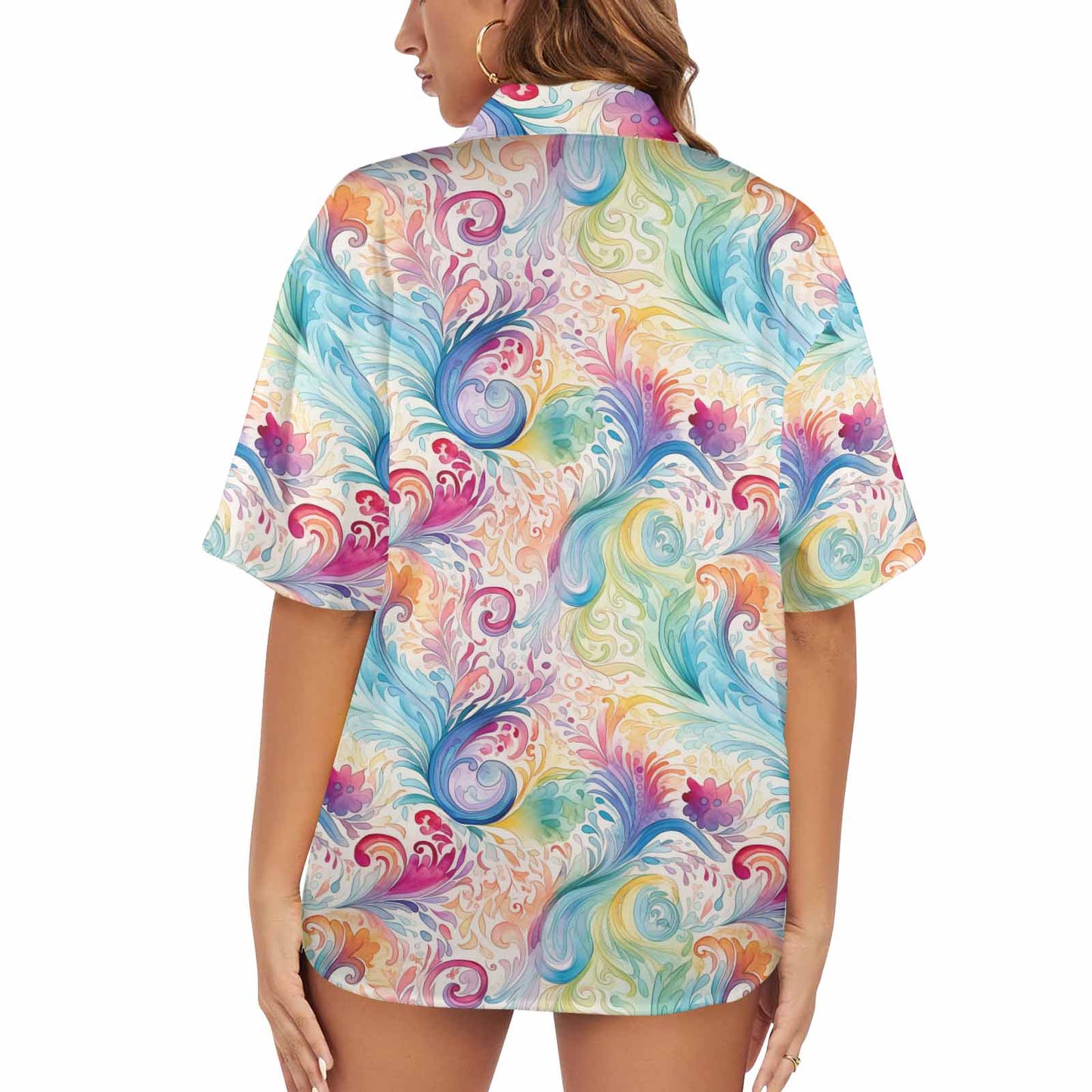 DPastel Rainbow Paisley  Women's Hawaiian Shirt