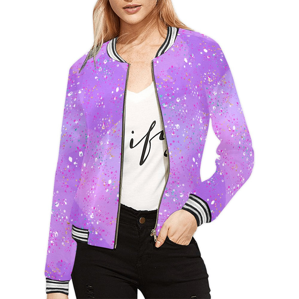 Purple Splash Bomber Jacket for Women