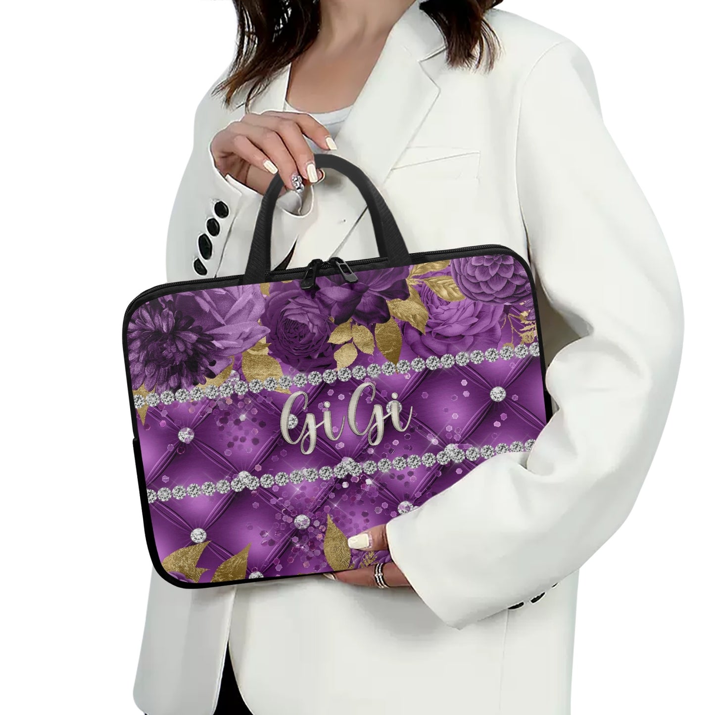 Laptop Sleeve with handles - Purple Floral - GiGi