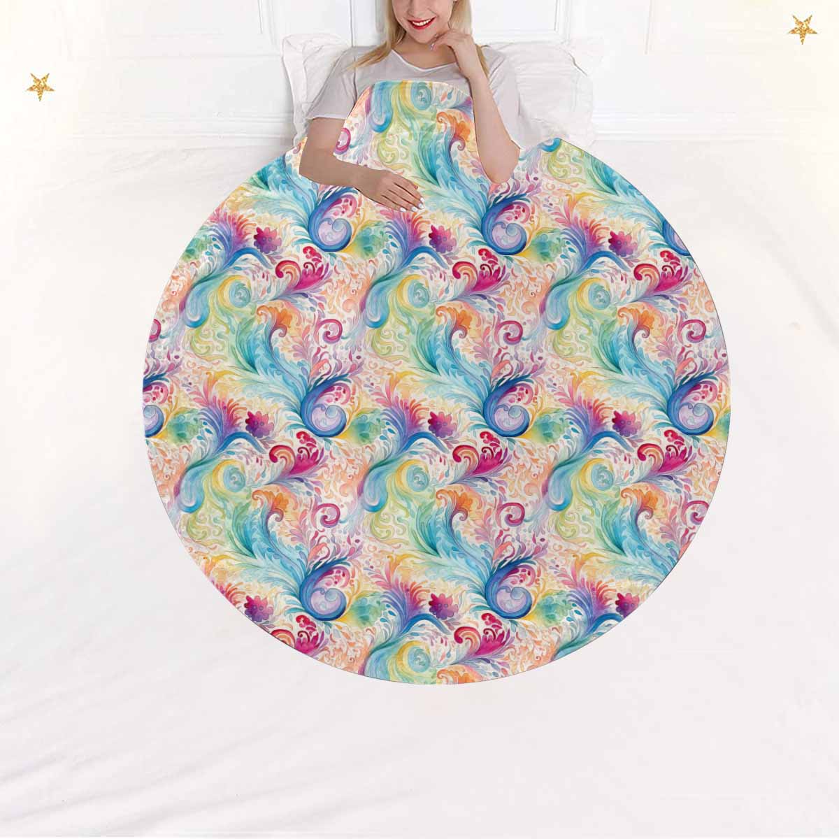 Pastel Rainbow Paisley  Circular Micro Fleece Blanket 60"