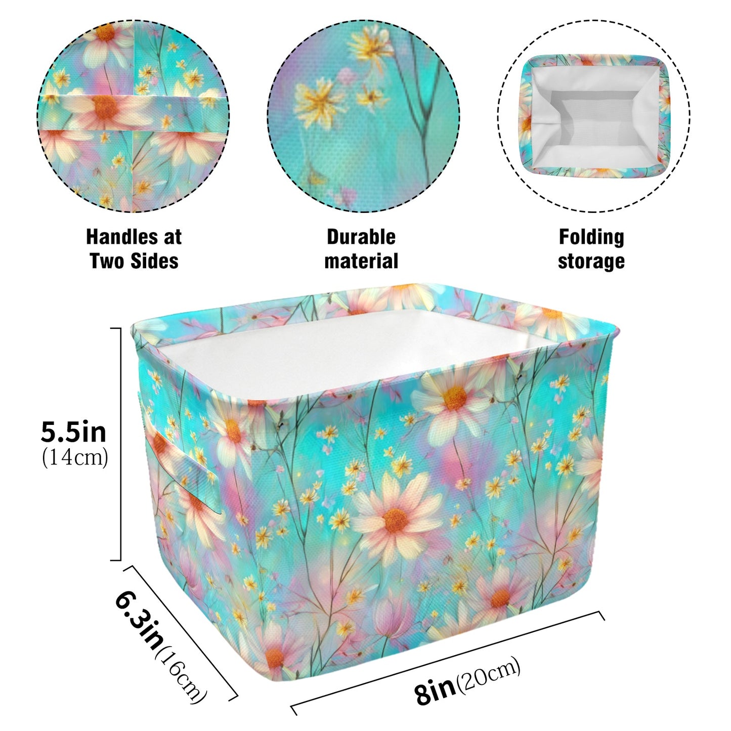 Green Floral Fabric Storage Basket