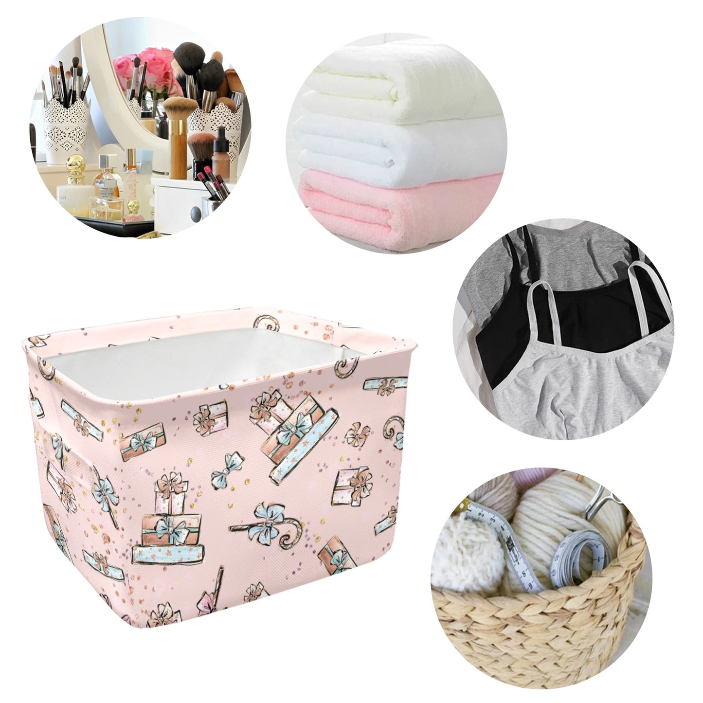 Pink Christmas Presents Fabric Storage Basket