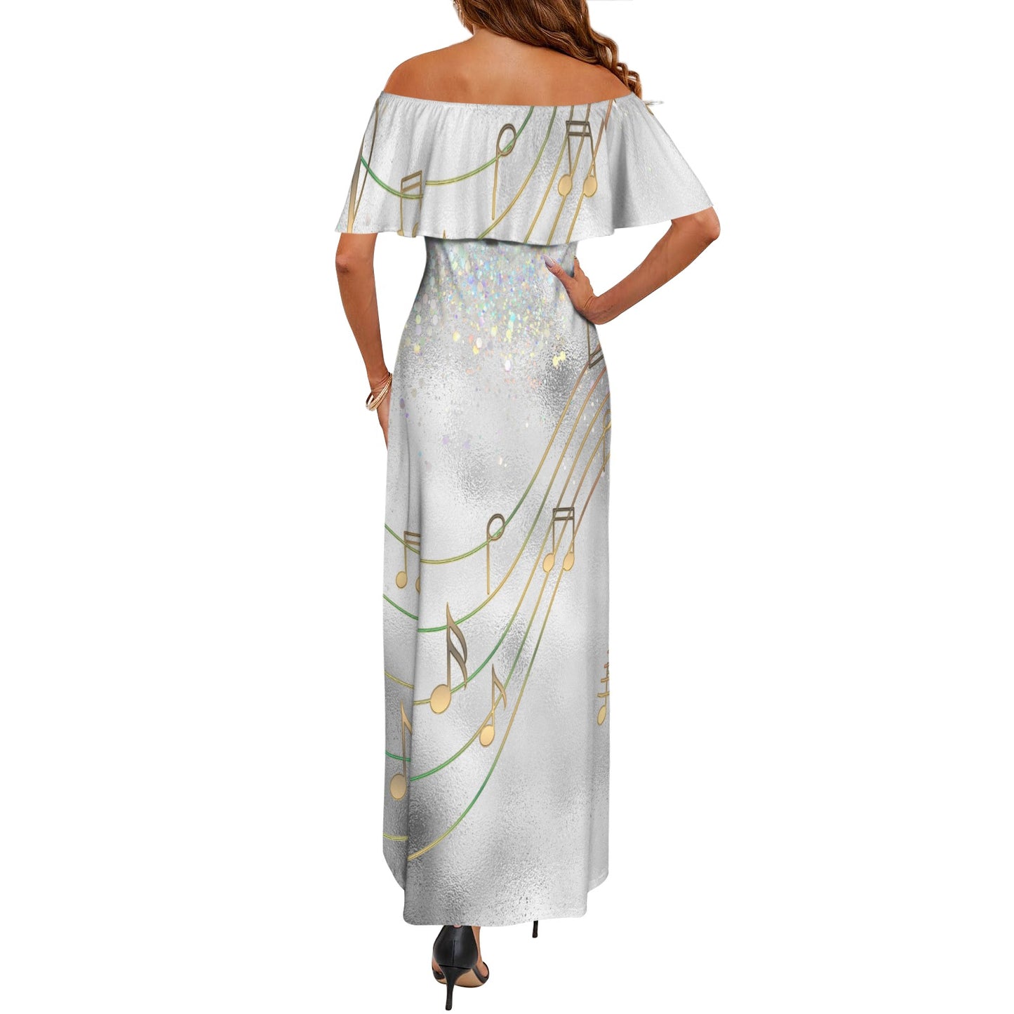Music awd547 Women's Off Shoulder Ruffle Boat Neck Dress (Model D71)