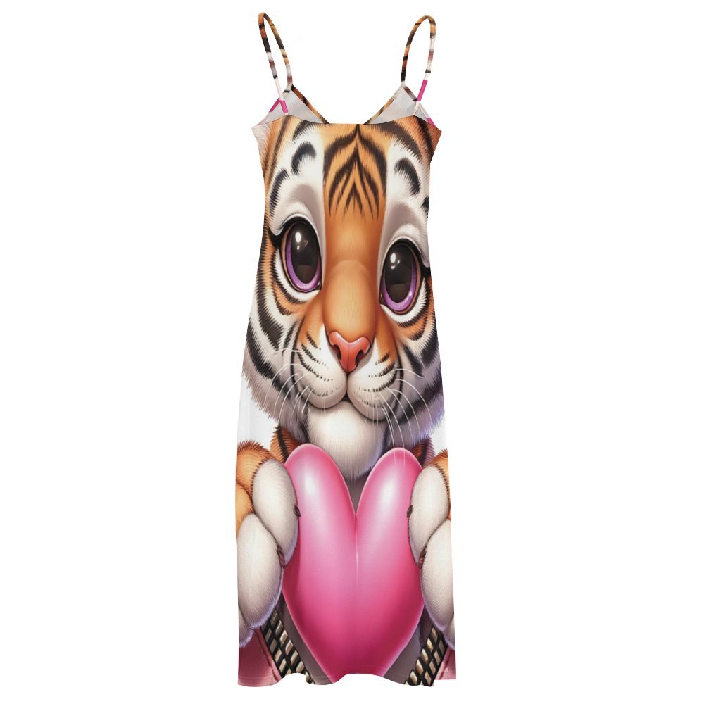 Tiger Spaghetti Strap Ankle-Length Dress Long dress