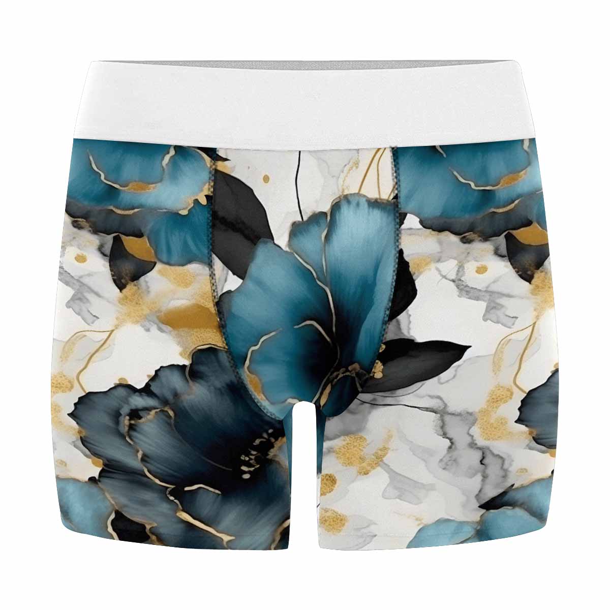 Blue & Gold Ink Floral  Men's All Over Print Boxer Briefs (Made In AUS)