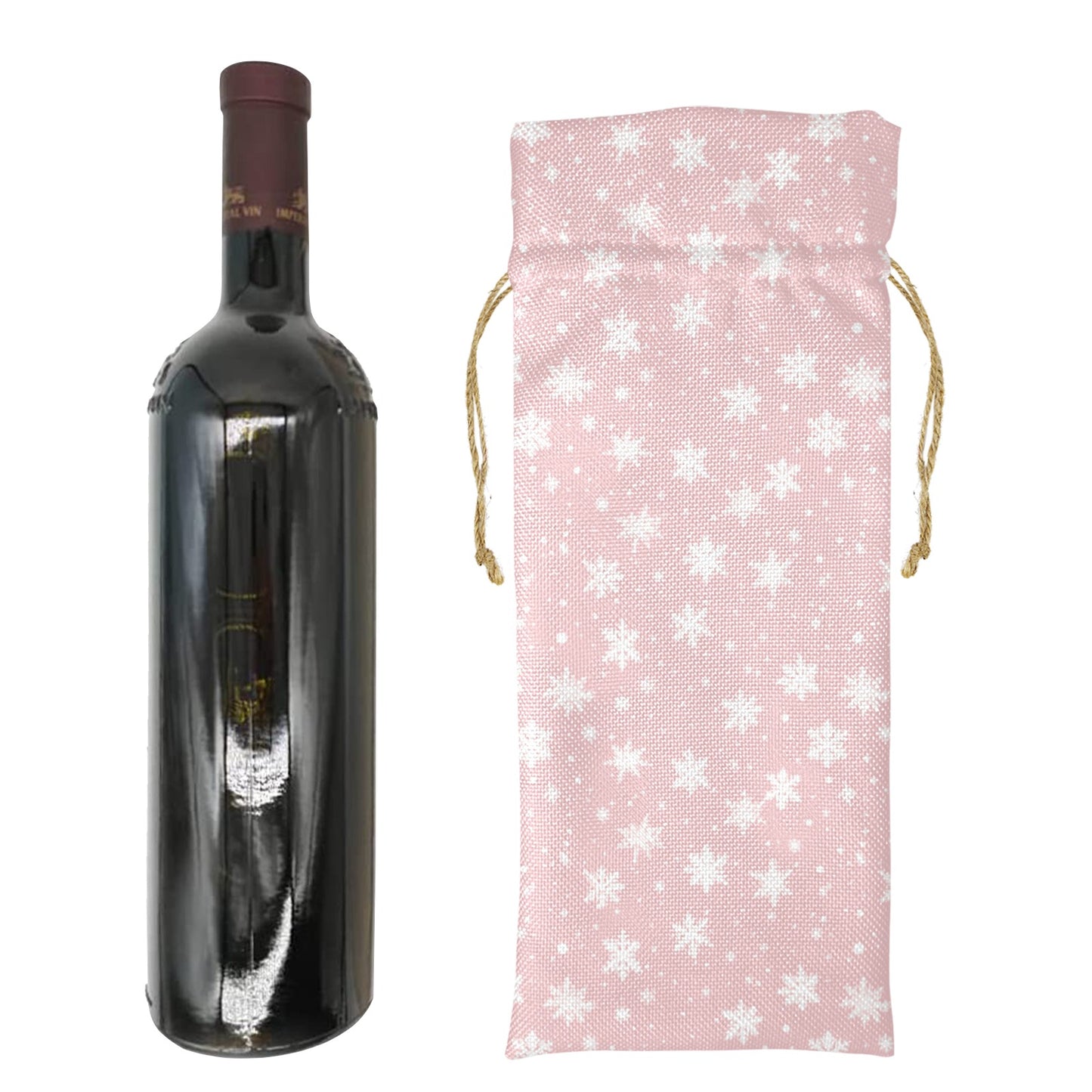 Pink Snowflakes Linen Wine Bottle Bag