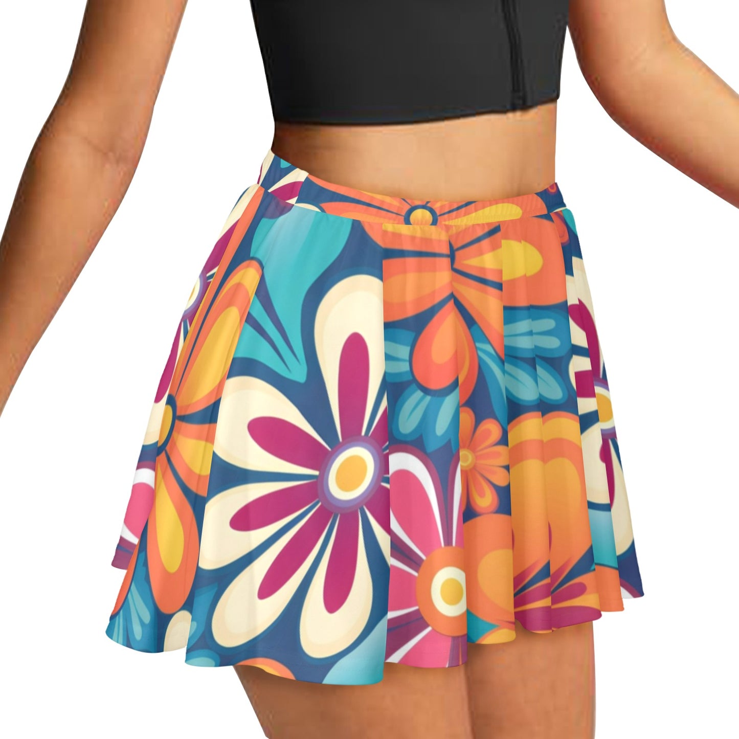 Mariner Skater Skirt 70's 80's 90's Groovy Floral All Over Print Skater Skirt (Model D69)