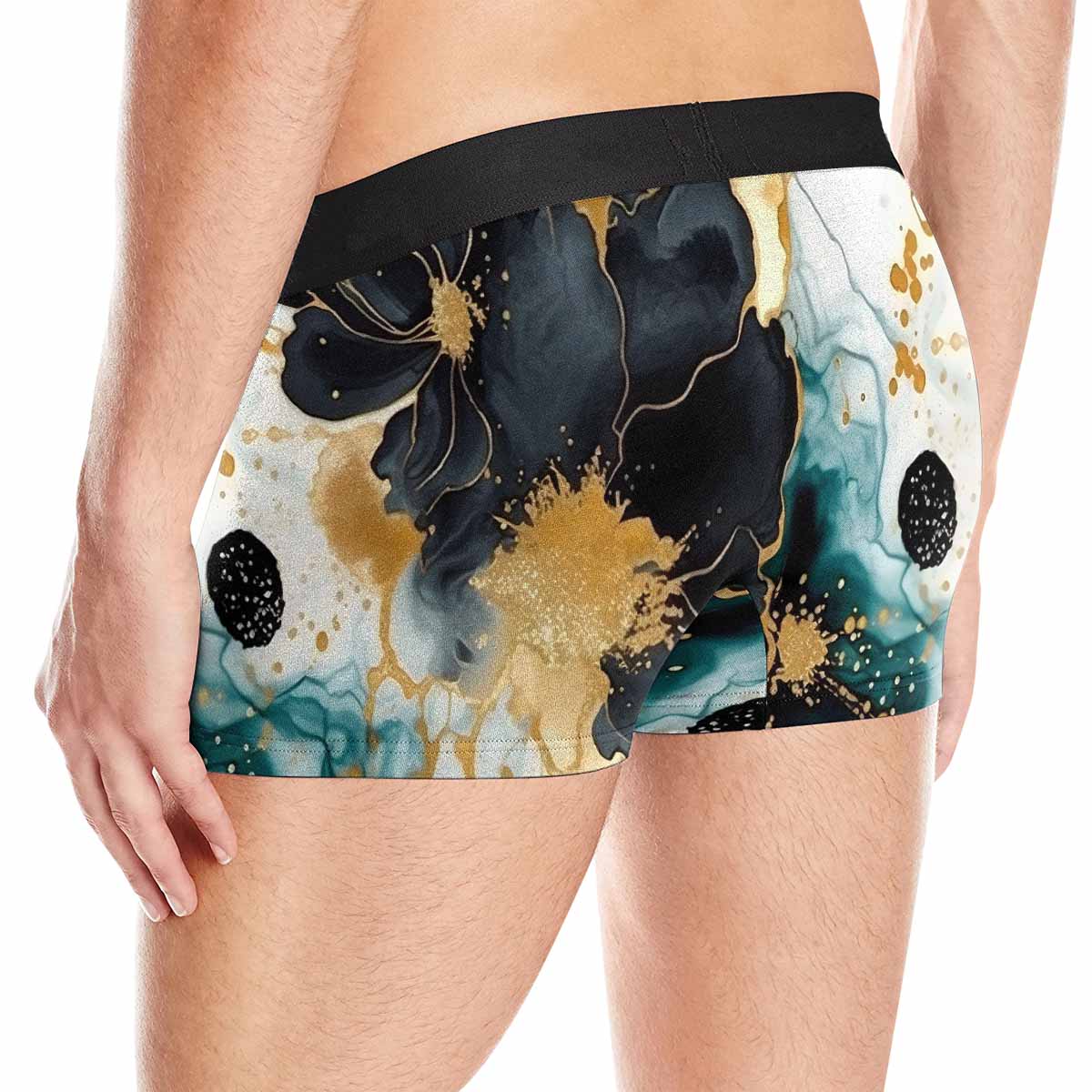 Black Gold & Green Ink Floral AUS Men's Boxer Briefs (Made In AUS)