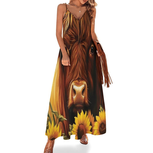 Highland Cow Spaghetti Strap Ankle-Length Dress Long dress