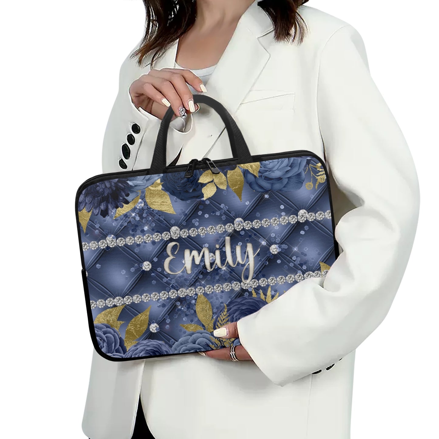 Laptop Sleeve with handles - Navy Floral - Personalised