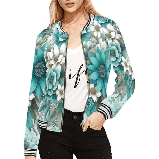 Green Floral awd440 Bomber Jacket for Women