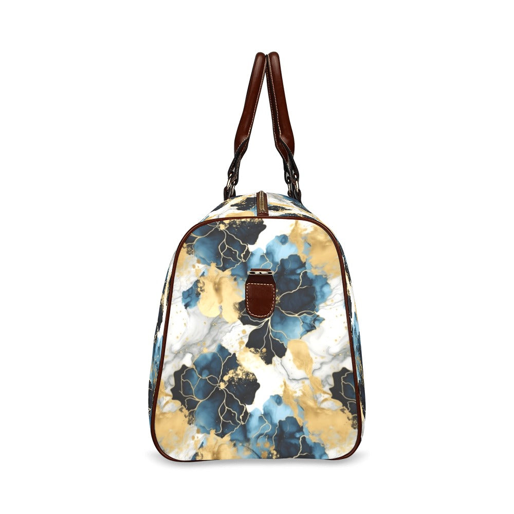 Blue Ink Floral Waterproof Travel Bag/Small (Model 1639)