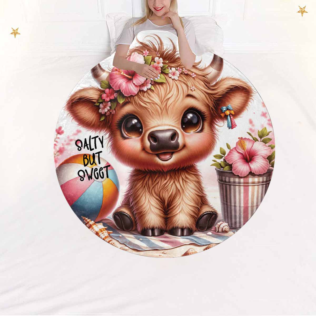 Highland Cow Awd35113  Circular Micro Fleece Blanket 47"