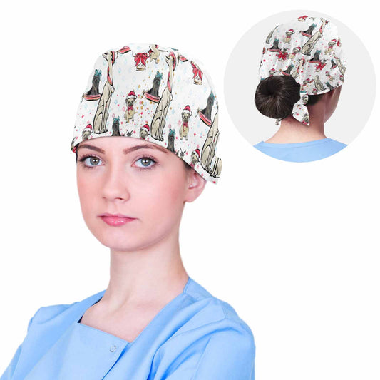 Nurse Scrub Cap Doggie Christmas White  Scrub Cap