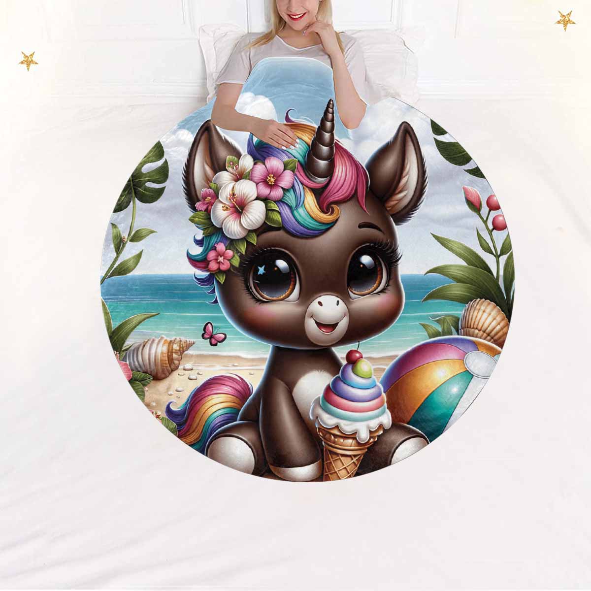 Unicorn_Awd35131  Circular Micro Fleece Blanket 47"