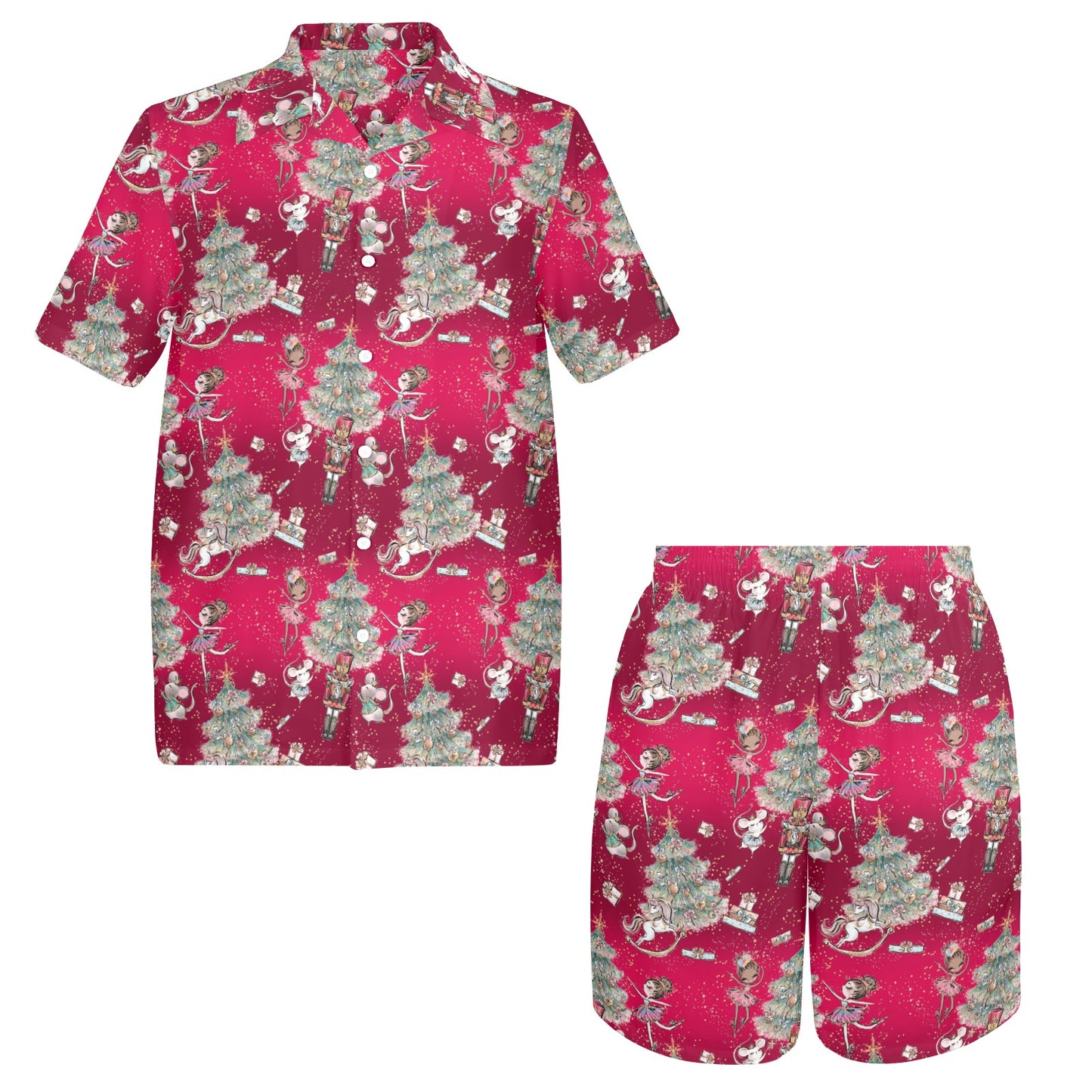 Men's Shirt & Shorts Set Red Sugar Plum Xmas Men's Shirt and Shorts Outfit (Set26)