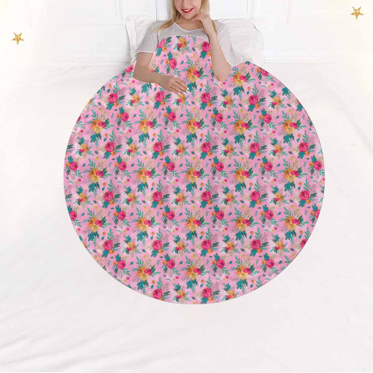 Australian Floral Pink  Circular Micro Fleece Blanket 60"