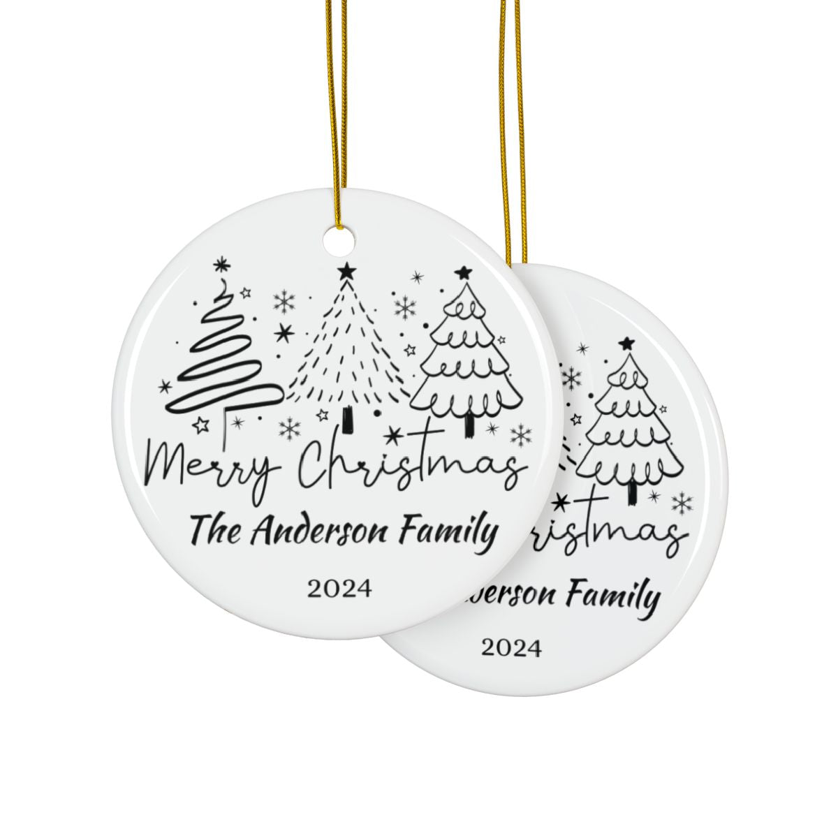 Merry Christmas Christmas Tree Hand Drawn Personalised Ceramic Ornament