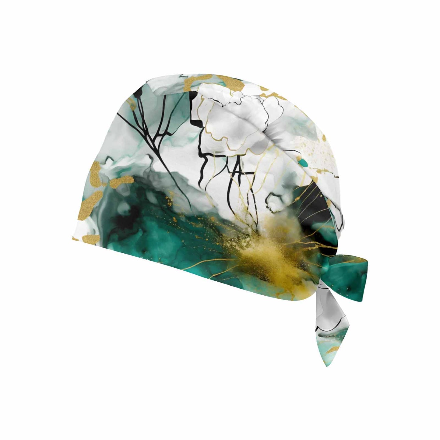 Nurse Scrub Cap Alcohol Ink Green and Gold Floral  Scrub Cap