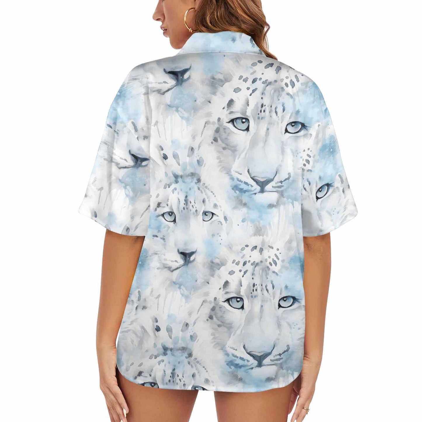 White Leopard  Women's Hawaiian Shirt