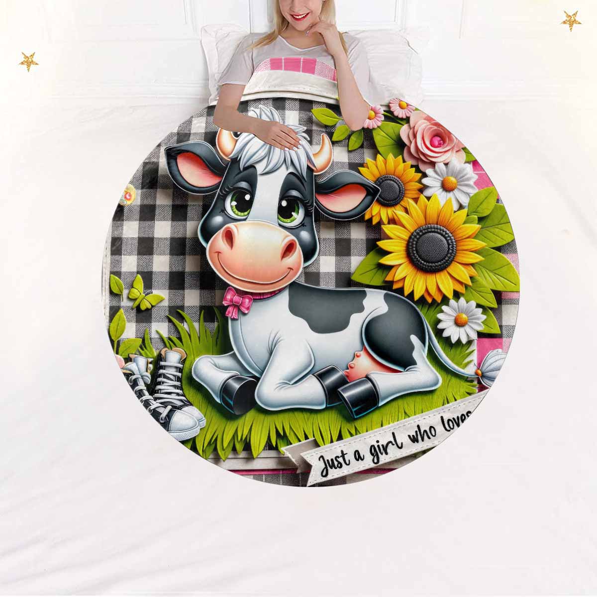 Just a Girl Who Loves Cows Awd351118  Circular Micro Fleece Blanket 60"
