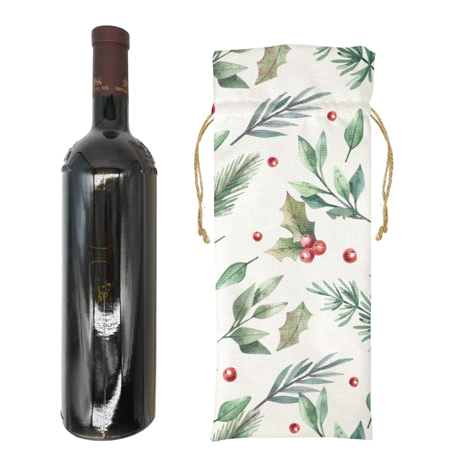 poinsettia leaves Linen Wine Bottle Bag