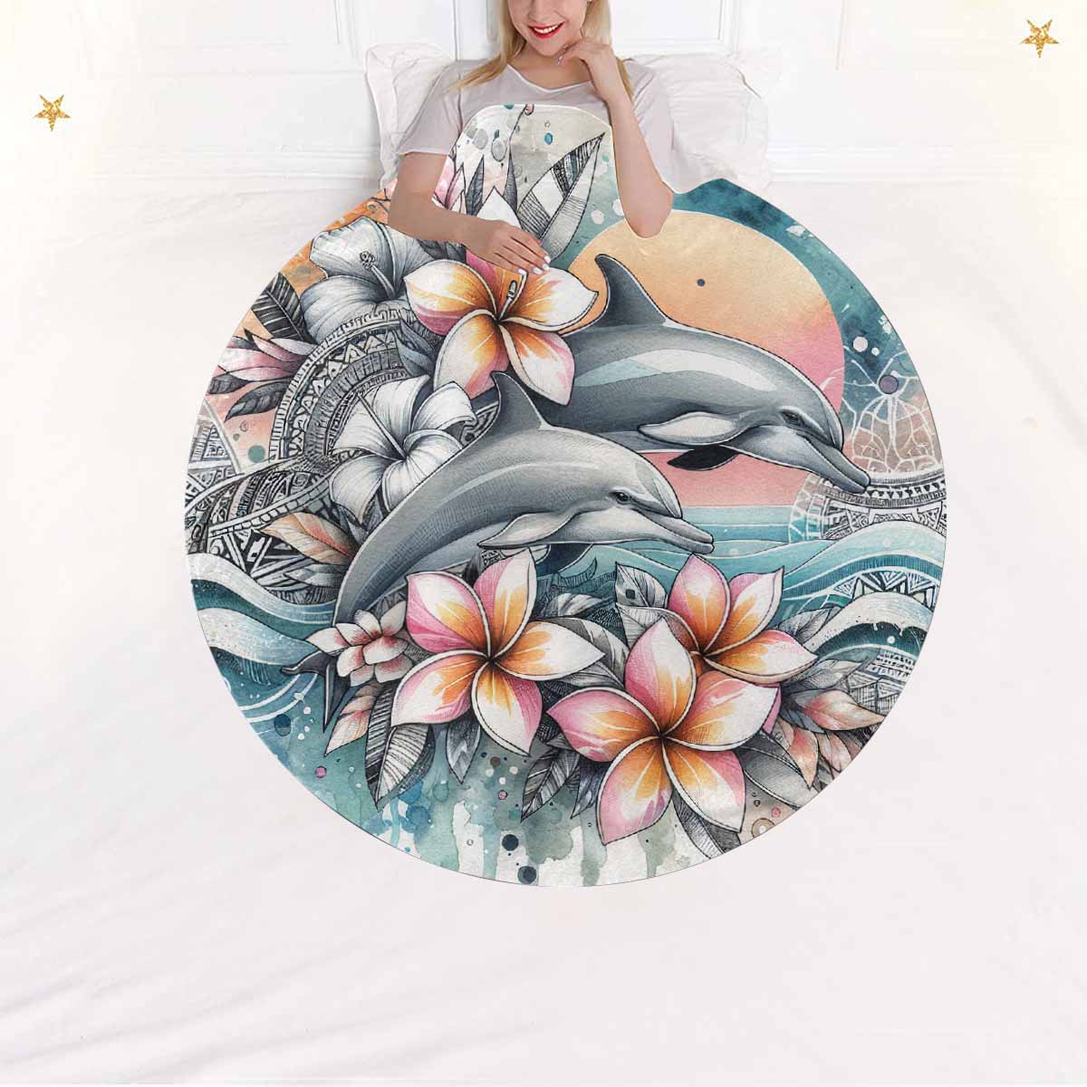 Sea_Animals_Dolphin_Awd351114  Circular Micro Fleece Blanket 60"