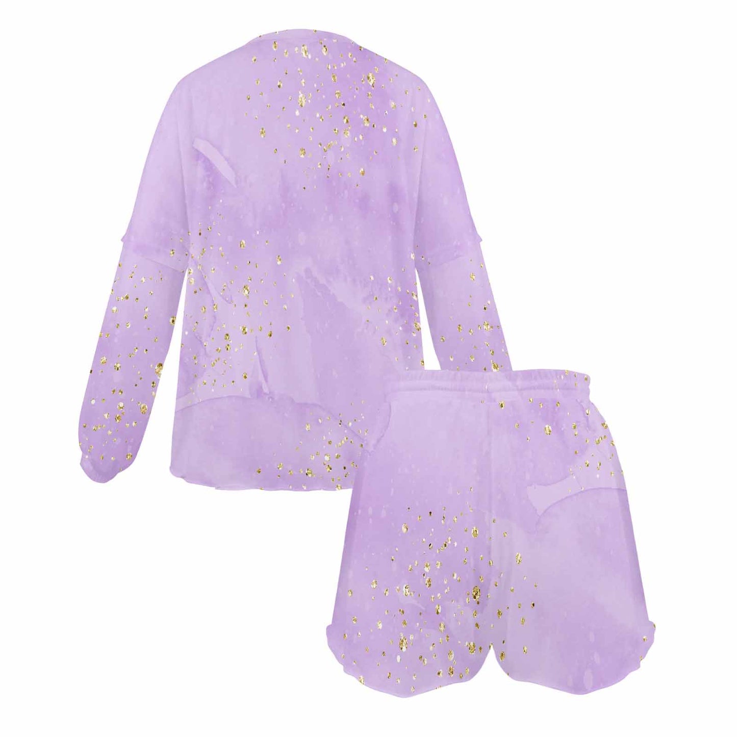 Purple Women's Long Sleeve Pajama Set with Shorts