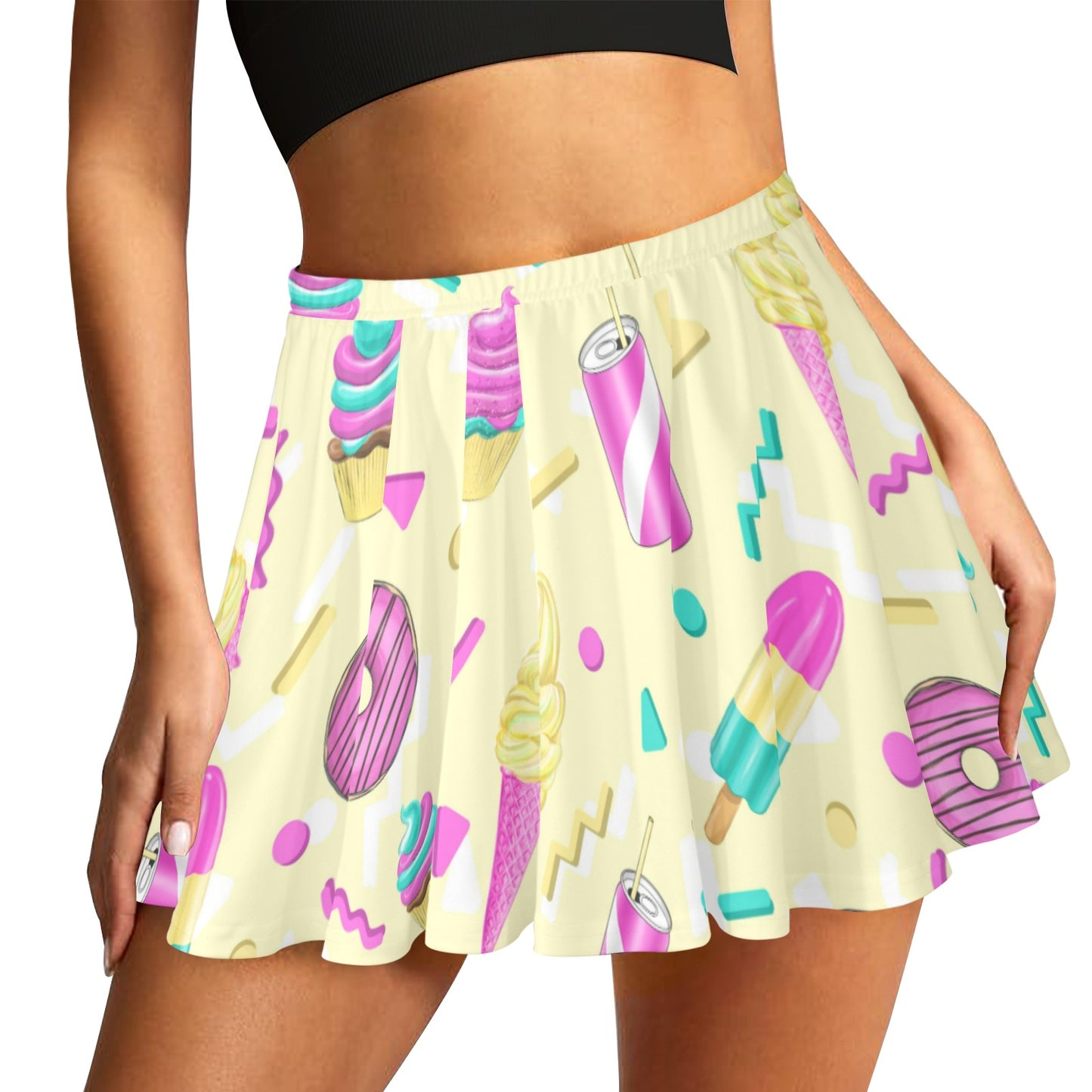 Mariner Skater Skirt 70's 80's 90's Donuts and Icecreams All Over Print Skater Skirt (Model D69)