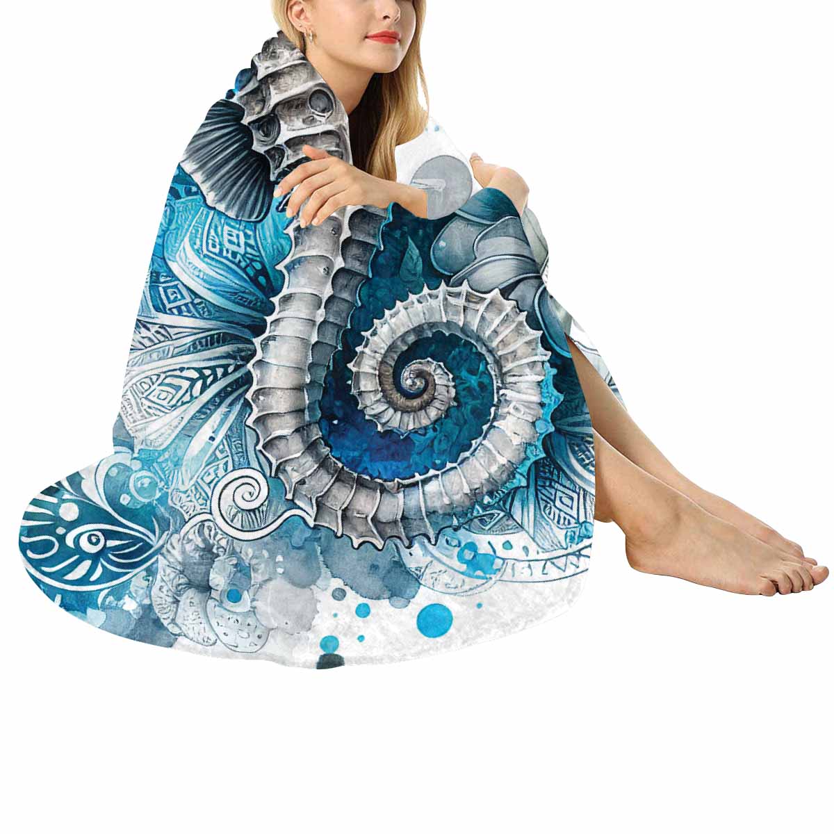 Sea_Animals_Seahorse_Awd351103  Circular Micro Fleece Blanket 47"